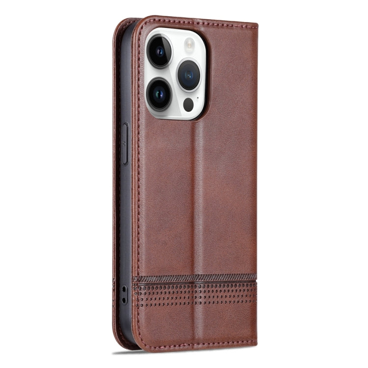 For iPhone 15 Pro Max AZNS Magnetic Calf Texture Flip Leather Phone Case(Dark Brown) by AZNS