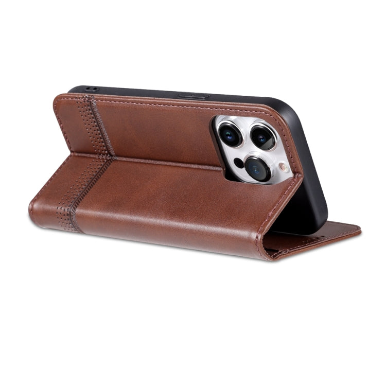 For iPhone 15 Pro Max AZNS Magnetic Calf Texture Flip Leather Phone Case(Dark Brown) by AZNS
