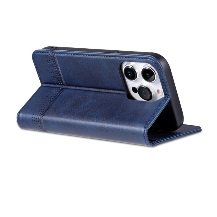 For iPhone 15 Pro Max AZNS Magnetic Calf Texture Flip Leather Phone Case(Dark Blue) by AZNS