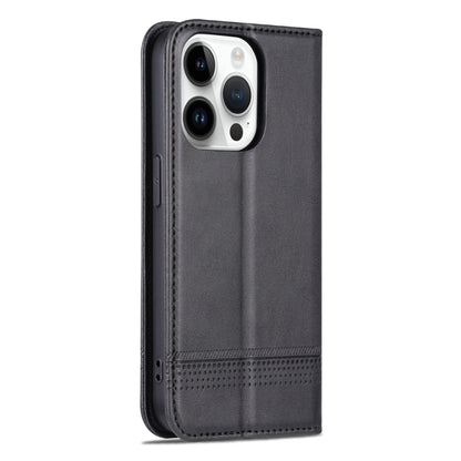 For iPhone 15 Pro Max AZNS Magnetic Calf Texture Flip Leather Phone Case(Black) by AZNS