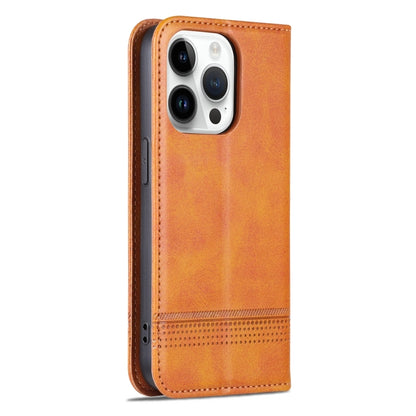 For iPhone 15 Pro AZNS Magnetic Calf Texture Flip Leather Phone Case(Light Brown) by AZNS