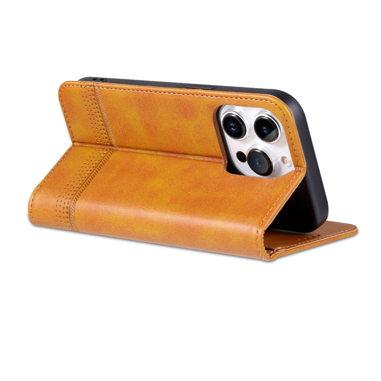 For iPhone 15 Pro AZNS Magnetic Calf Texture Flip Leather Phone Case(Light Brown) by AZNS