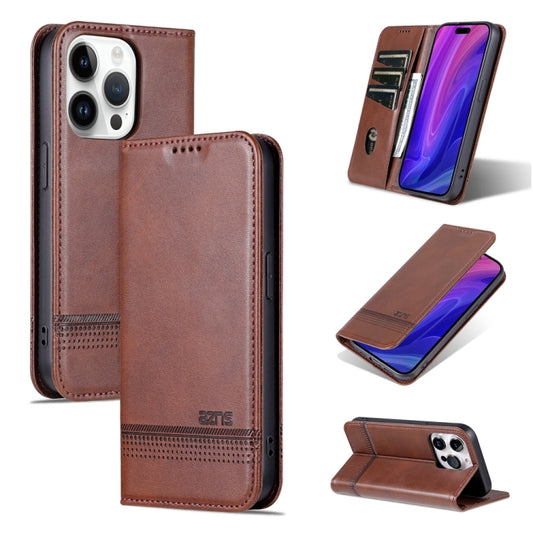 For iPhone 15 Pro AZNS Magnetic Calf Texture Flip Leather Phone Case(Dark Brown) by AZNS