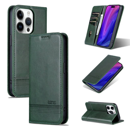 For iPhone 15 Pro AZNS Magnetic Calf Texture Flip Leather Phone Case(Dark Green) by AZNS