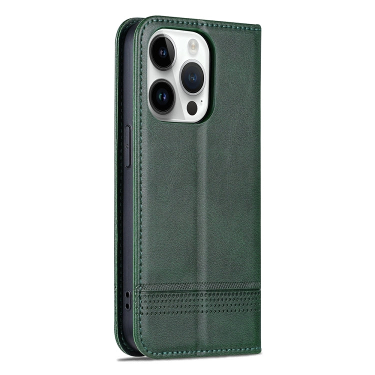 For iPhone 15 Pro AZNS Magnetic Calf Texture Flip Leather Phone Case(Dark Green) by AZNS