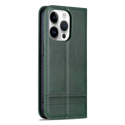 For iPhone 15 Pro AZNS Magnetic Calf Texture Flip Leather Phone Case(Dark Green) by AZNS
