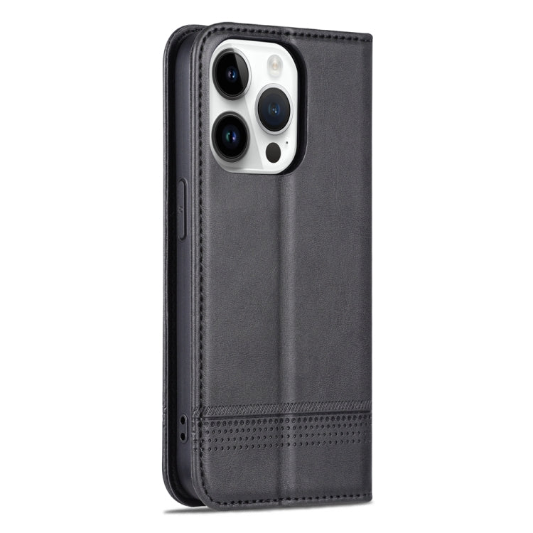 For iPhone 15 Pro AZNS Magnetic Calf Texture Flip Leather Phone Case(Black) by AZNS