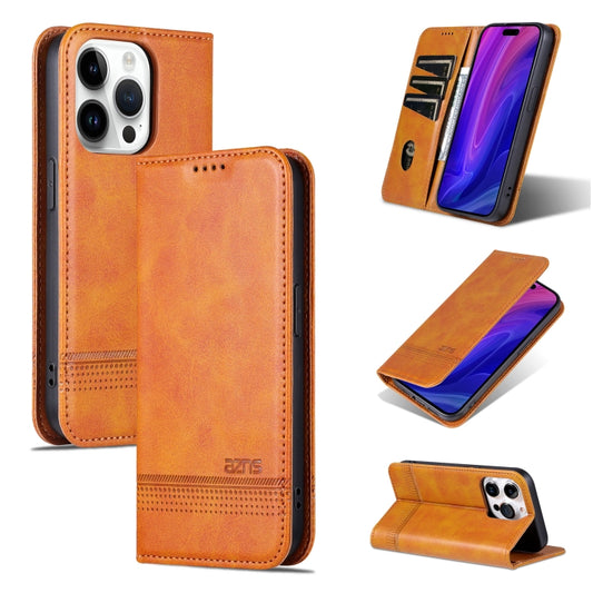 For iPhone 16 Pro Max AZNS Magnetic Calf Texture Flip Leather Phone Case(Light Brown) by AZNS