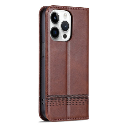 For iPhone 16 Pro Max AZNS Magnetic Calf Texture Flip Leather Phone Case(Dark Brown) by AZNS