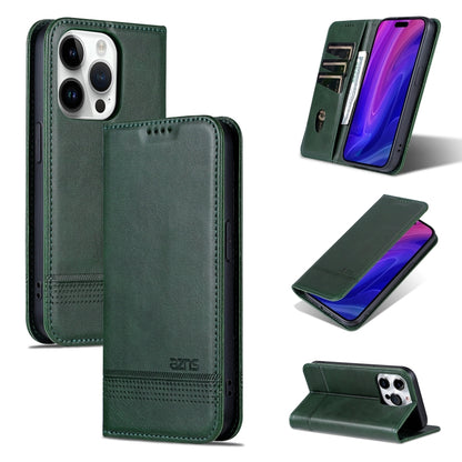For iPhone 16 Pro Max AZNS Magnetic Calf Texture Flip Leather Phone Case(Dark Green) by AZNS