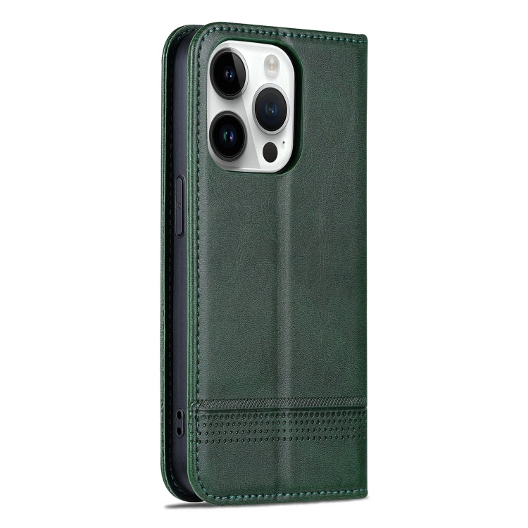 For iPhone 16 Pro Max AZNS Magnetic Calf Texture Flip Leather Phone Case(Dark Green) by AZNS
