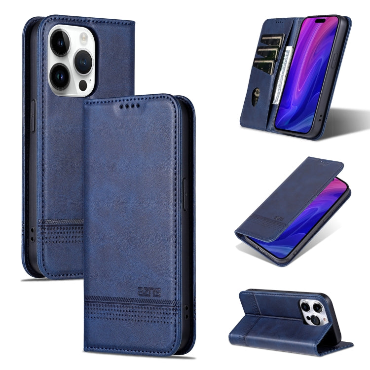 For iPhone 16 Pro Max AZNS Magnetic Calf Texture Flip Leather Phone Case(Dark Blue) by AZNS