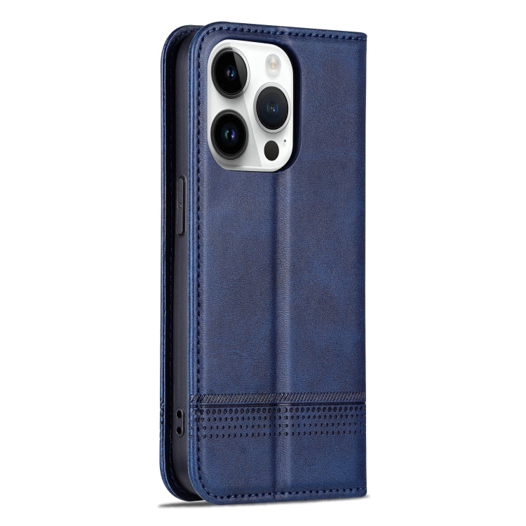 For iPhone 16 Pro Max AZNS Magnetic Calf Texture Flip Leather Phone Case(Dark Blue) by AZNS