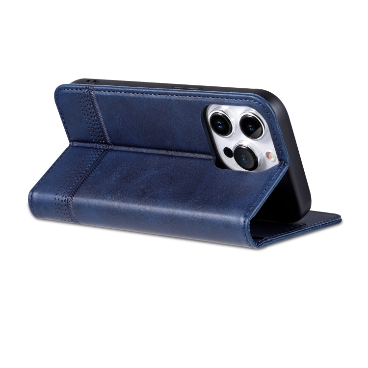 For iPhone 16 Pro Max AZNS Magnetic Calf Texture Flip Leather Phone Case(Dark Blue) by AZNS