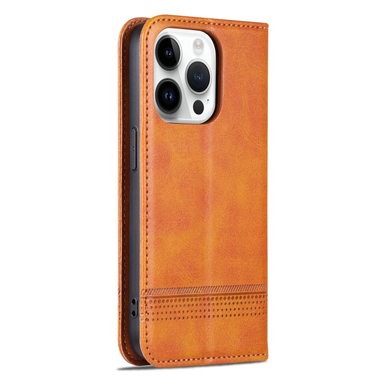 For iPhone 16 Pro AZNS Magnetic Calf Texture Flip Leather Phone Case(Light Brown) by AZNS
