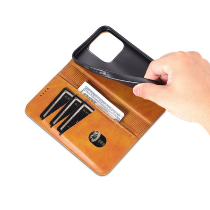 For iPhone 16 Pro AZNS Magnetic Calf Texture Flip Leather Phone Case(Light Brown) by AZNS