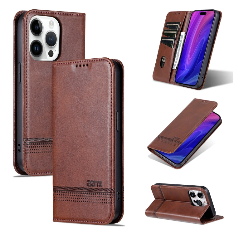 For iPhone 16 Pro AZNS Magnetic Calf Texture Flip Leather Phone Case(Dark Brown) by AZNS