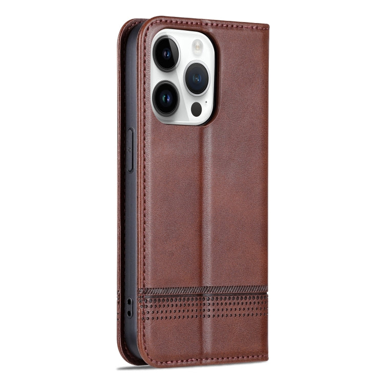 For iPhone 16 Pro AZNS Magnetic Calf Texture Flip Leather Phone Case(Dark Brown) by AZNS