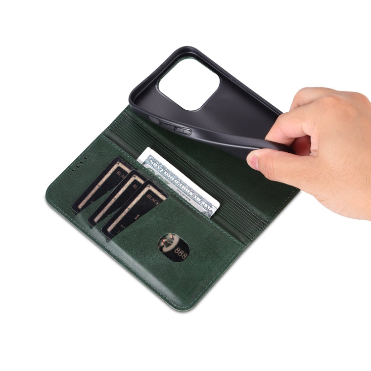 For iPhone 16 Pro AZNS Magnetic Calf Texture Flip Leather Phone Case(Dark Green) by AZNS
