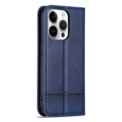 For iPhone 16 Pro AZNS Magnetic Calf Texture Flip Leather Phone Case(Dark Blue) by AZNS
