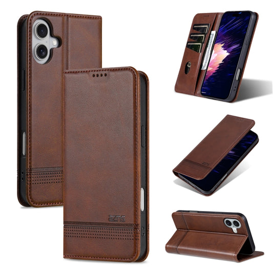 For iPhone 16 Plus AZNS Magnetic Calf Texture Flip Leather Phone Case(Dark Brown) by AZNS