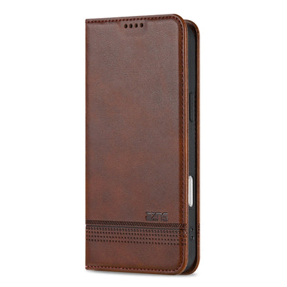 For iPhone 16 AZNS Magnetic Calf Texture Flip Leather Phone Case(Dark Brown) by AZNS