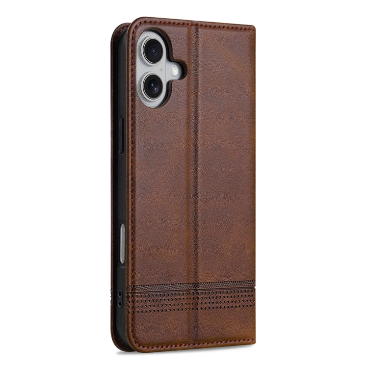 For iPhone 16 AZNS Magnetic Calf Texture Flip Leather Phone Case(Dark Brown) by AZNS