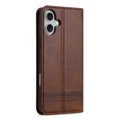 For iPhone 16 AZNS Magnetic Calf Texture Flip Leather Phone Case(Dark Brown) by AZNS