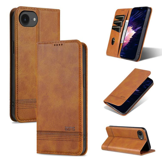 For iPhone 16e AZNS Magnetic Calf Texture Flip Leather Phone Case(Light Brown) by AZNS
