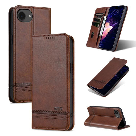 For iPhone 16e AZNS Magnetic Calf Texture Flip Leather Phone Case(Dark Brown) by AZNS