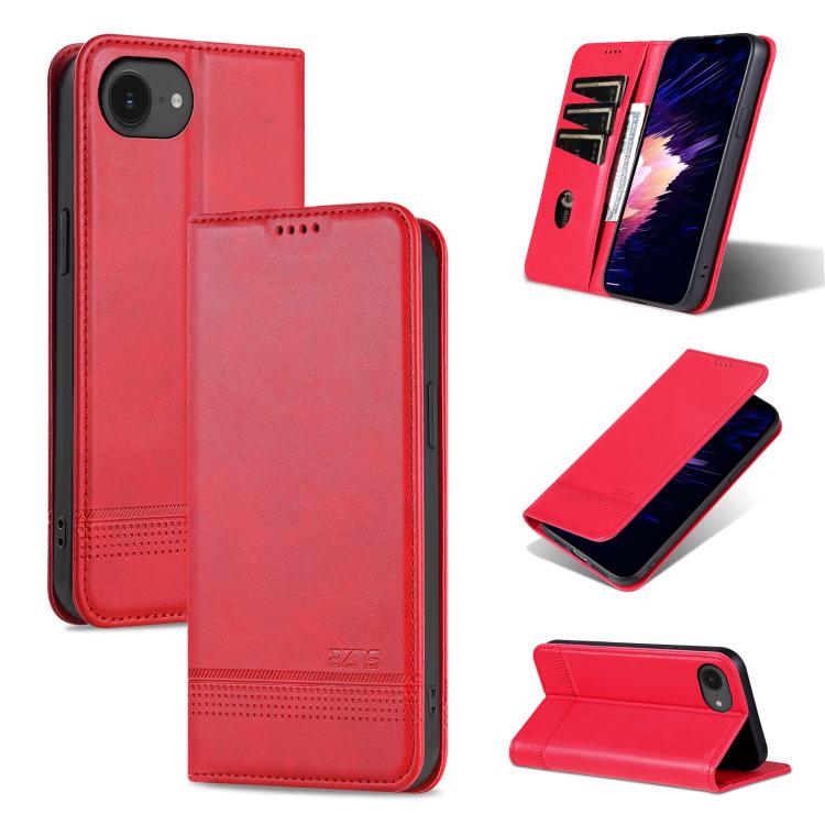 For iPhone 16e AZNS Magnetic Calf Texture Flip Leather Phone Case(Red) by AZNS