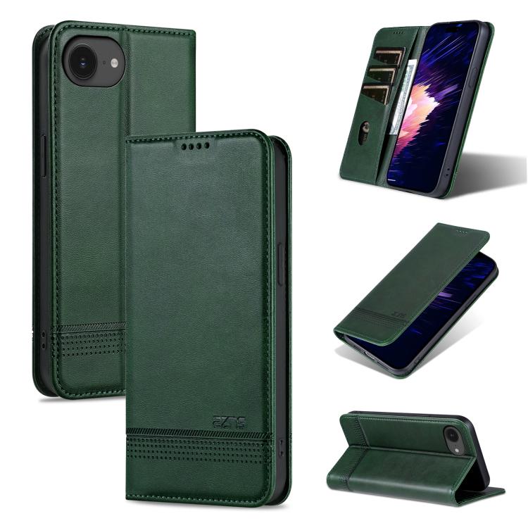 For iPhone 16e AZNS Magnetic Calf Texture Flip Leather Phone Case(Dark Green) by AZNS