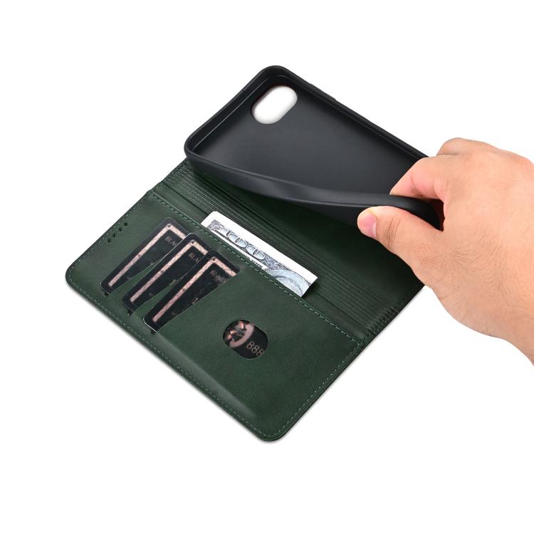 For iPhone 16e AZNS Magnetic Calf Texture Flip Leather Phone Case(Dark Green) by AZNS