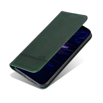 For iPhone 16e AZNS Magnetic Calf Texture Flip Leather Phone Case(Dark Green) by AZNS