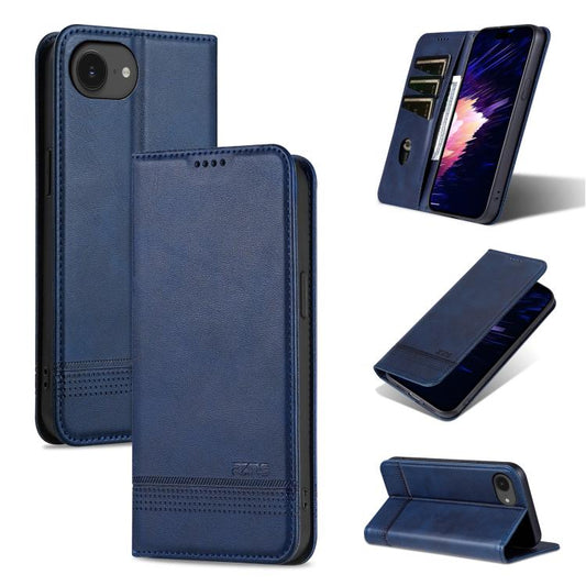 For iPhone 16e AZNS Magnetic Calf Texture Flip Leather Phone Case(Dark Blue) by AZNS