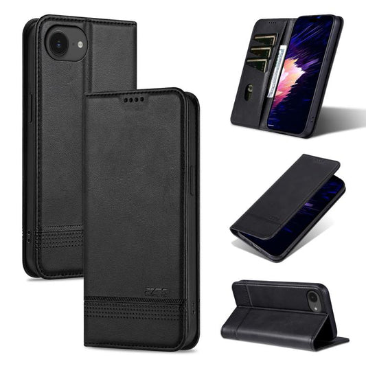 For iPhone 16e AZNS Magnetic Calf Texture Flip Leather Phone Case(Black) by AZNS