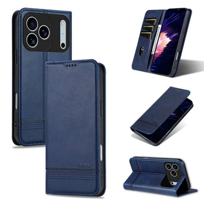 For iPhone 17 Pro AZNS Magnetic Calf Texture Flip Leather Phone Case(Dark Blue) by AZNS