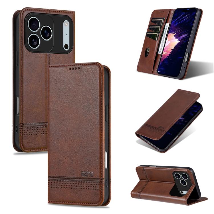 For iPhone 17 Pro Max AZNS Magnetic Calf Texture Flip Leather Phone Case(Dark Brown) by AZNS