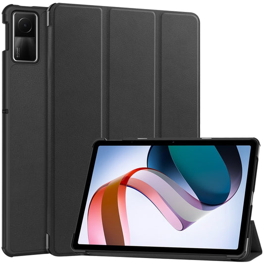 For Xiaomi Redmi Pad SE Custer Pure Color 3-Fold Holder Leather Tablet Case(Black) by bashfashion