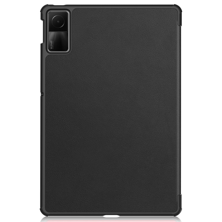 For Xiaomi Redmi Pad SE Custer Pure Color 3-Fold Holder Leather Tablet Case(Black) by bashfashion