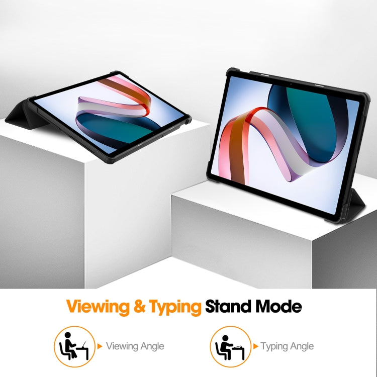 For Xiaomi Redmi Pad SE Custer Pure Color 3-Fold Holder Leather Tablet Case(Black) by bashfashion