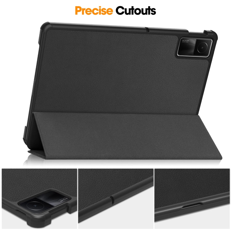 For Xiaomi Redmi Pad SE Custer Pure Color 3-Fold Holder Leather Tablet Case(Black) by bashfashion