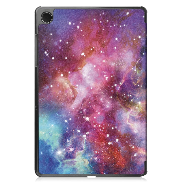For Samsung Galaxy Tab A9 / Tab A11 Custer Painted 3-Fold Holder Smart Leather Tablet Case(Galaxy Nebula) by bashfashion