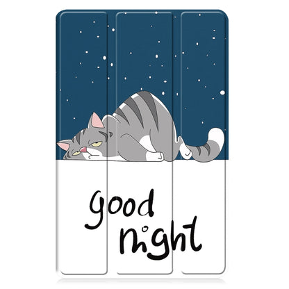 For Samsung Galaxy Tab A9 / Tab A11 Custer Painted 3-Fold Holder Smart Leather Tablet Case(Lazy Cat) by bashfashion