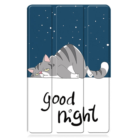 For Samsung Galaxy Tab A9 / Tab A11 Custer Painted 3-Fold Holder Smart Leather Tablet Case(Lazy Cat) by bashfashion