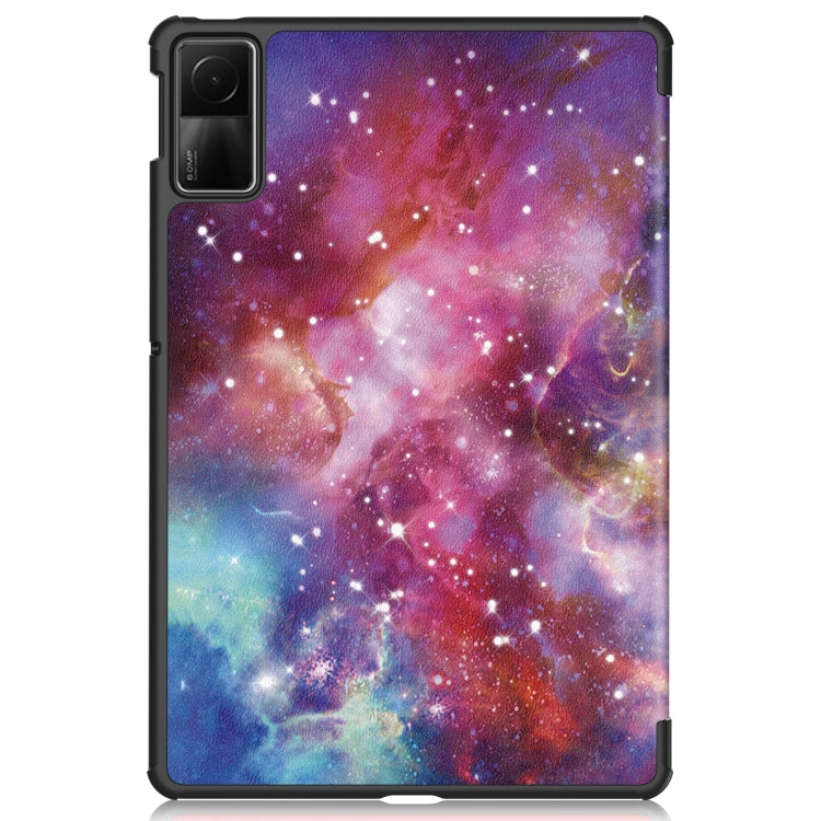 For Xiaomi Redmi Pad SE Custer Painted 3-Fold Holder Smart Leather Tablet Case(Galaxy Nebula) by bashfashion