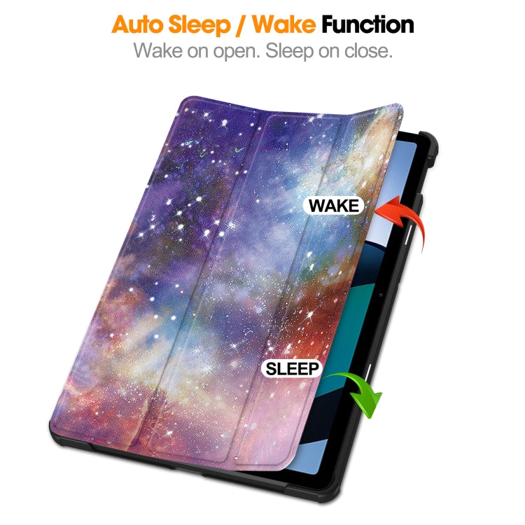 For Xiaomi Redmi Pad SE Custer Painted 3-Fold Holder Smart Leather Tablet Case(Galaxy Nebula) by bashfashion