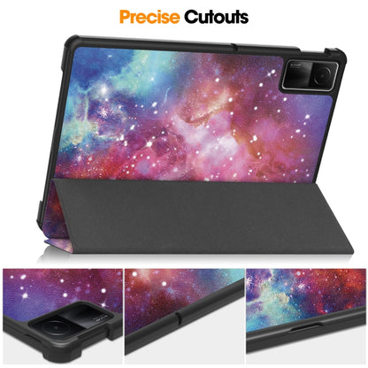 For Xiaomi Redmi Pad SE Custer Painted 3-Fold Holder Smart Leather Tablet Case(Galaxy Nebula) by bashfashion