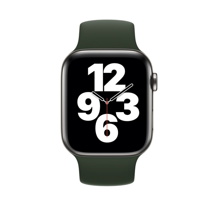 For Apple Watch Ultra 49mm&Watch Ultra 2 49mm / Series 9&8&7 45mm / SE 3&SE 2&6&SE&5&4 44mm / 3&2&1 42mm Solid Color Elastic Silicone Watch Band, Size:M 143mm (Dark Green) by bashfashion