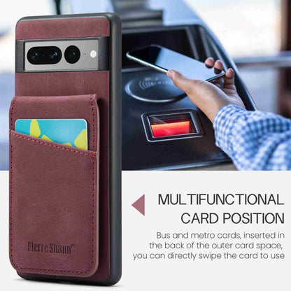 For Google Pixel 8 Pro Fierre Shann Crazy Horse Card Holder Back Cover PU Phone Case(Wine Red) by FIERRE SHANN